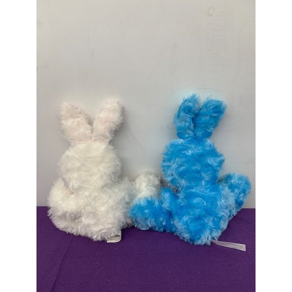 Midwood 7 Inch 2 Plush Stuffed Animal Bunnies Blue White Shimmery Feet and Ears - Picture 3 of 7